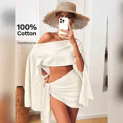 SHEIN VCAY 2pcs Off-Shoulder Top & Asymmetrical Hem Skirt Set