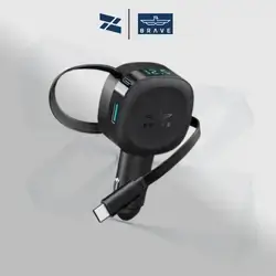 BRAVE 60W Dual-Port Car Charger with Retractable 30W USB-C
