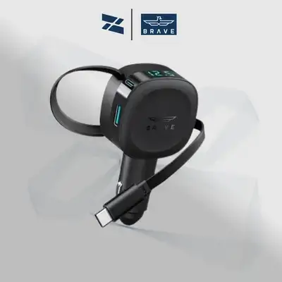 BRAVE 60W Dual-Port Car Charger with Retractable 30W USB-C