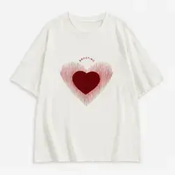 SHEIN Curve White T-shirt featuring a Red heart graphic print - 2XL