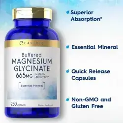 Magnesium Glycinate | 665 mg | 250 Capsules | Non-GMO and Gluten Free Supplement | by Carlyle