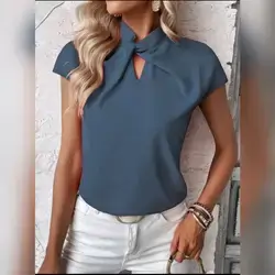 SHEIN Clasi Twist Front Short Sleeve Tops - Large