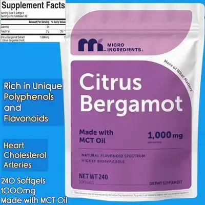 Citrus Bergamot, 1000mg, Men & Women, Heart Health Support, Cholesterol, Arteries, Rich in Flavonoids & Polyphenols, Made with MCT Oil, 240 Softgels Citrus Bergamot