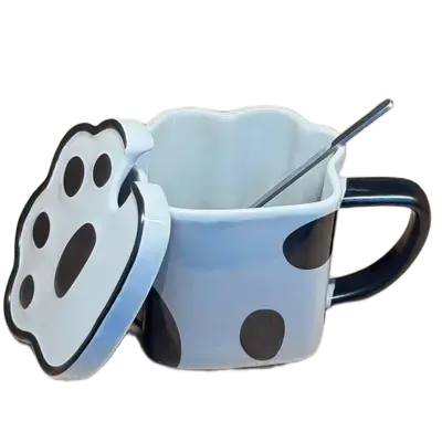 Cartoon Cat Claw Ceramic Cup Irregular Scoop With Lid Cat Coffee Mug