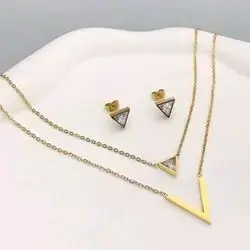 Set of 2 V-shaped necklaces and earrings