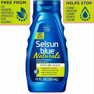Selsun Blue Naturals Itchy Dry Scalp Antidandruff Shampoo, Extra-Hydrating Formula With Vitamins B3 and E, Salicylic Acid, 11 fl. oz. / 325 ml