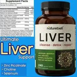 Ultimate Liver Support, 15-in-1 ingredients, Milk Thistle, Artichoke Extract, Dandelion Root, Beet Root Extract, Zinc Picolinate, Selenium, Choline, 240 Capsules Liver