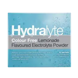 Colour Free Lemonade Flavoured Effervescent Electrolyte 10 Sachets _ Hydralyte