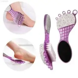 4 In 1 Foot Shape Pedicure Brush Dual Side Plastic Handle Foot Scrubber Pedicure Care Supplies Calluses Remover Pumice Stone Brush For Foot Care