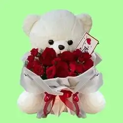 Teddy Bear With Roses Bouquet