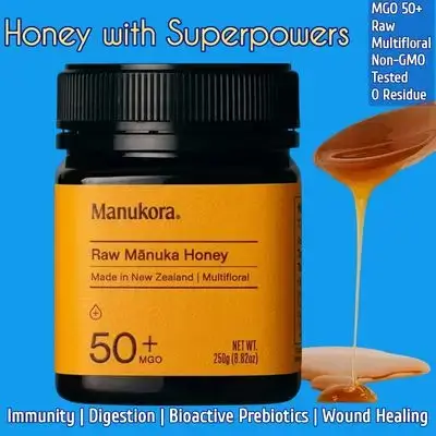 Raw Manuka Honey, MGO 50+, New Zealand Honey, Manuka, Glyphosate Residue Free Certified, 2000+ Natural Compounds, Traceable from Hive-to-Hand, Manuka Honey, 250g Manuka