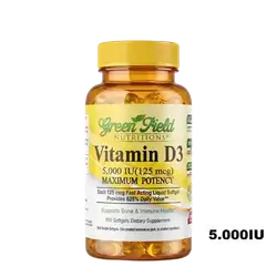 Vitamin D3 5.000IU (125mcg) Maximum Potency 150 Softgels _ Green Field