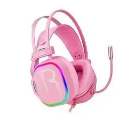 The V12 Unlimited pink gaming headset features an over-ear design with vibrant RGB backlighting, an attached flexible microphone, and cushioned ear cups built for extended gaming