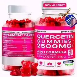 Zinc Quercetin Gummies - 2500MG Quercetin with Bromelain L-theanine & Zinc, Quercetin, Zinc, Pure Supplement for Immune System Lung and Allergy Support - Immunity Booster Vegan Supplements for Kids & Adults - Made in US, 60 gummy zinc
