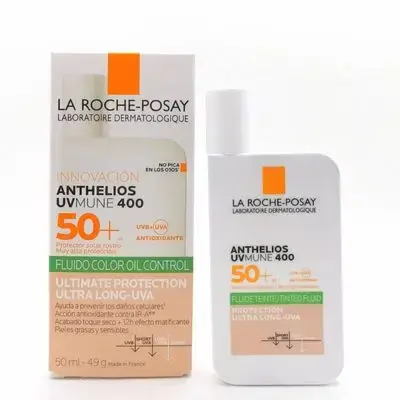 واقي الشمس السائل الملون La Roche-Posay Anthelios UVMune 400 للتحكم في الزيوت، بعامل حماية من الشمس 50+، مناسب للبشرة المختلطة والدهنية والمعرضة لللمعان، 50 مل