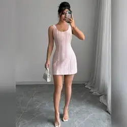 Selianne Plaid Round Neck Sleeveless Elegant Dress - Medium