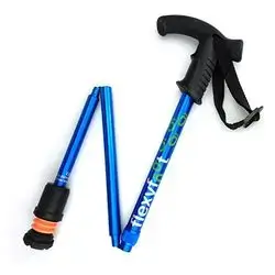 Flexyfoot walking stick with derby handle folding blue