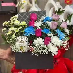 Box With Mug, Perfume and Flowers