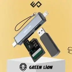 Green Lion 3 in 1 Card Reader with USB-C & Lightning Connectivity - Gray