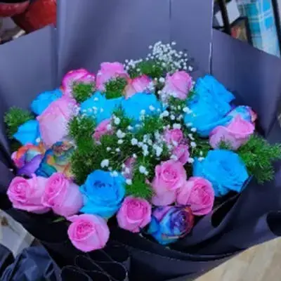 Rose Pink Rose Blue Gypsophila Packaging Accessories