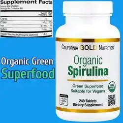 Organic Spirulina, Green Superfood, Rich in Antioxidants and Protein, Nutrient dense Superfood, cholesterol and blood pressure, Spirulina, 240 tabs Spirulina