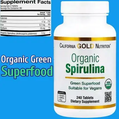 Organic Spirulina, Green Superfood, Rich in Antioxidants and Protein, Nutrient dense Superfood, cholesterol and blood pressure, Spirulina, 240 tabs Spirulina