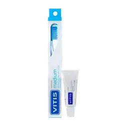 VITIS Medium Toothbrush with 15 ml Whitening toothpaste