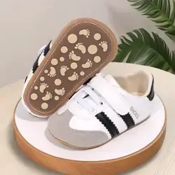 1 Pair Toddler Boys Striped PU Hook And Loop Soft Rubber Sole Anti-Slip - Size: 17