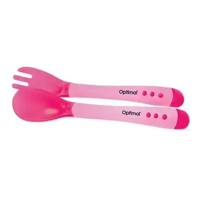 Flexible Silicone Spoon & Fork (4m+) - Pink