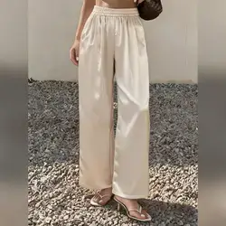 SHEIN Summer Autumn High Waist Elastic Waist Satin Pants - Large