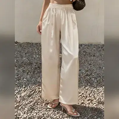 SHEIN Summer Autumn High Waist Elastic Waist Satin Pants - Large