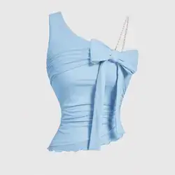 SHEIN MOD Shoulder Strap Bow Beaded Strap Top - Large