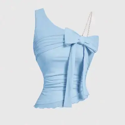 SHEIN MOD Shoulder Strap Bow Beaded Strap Top - Large