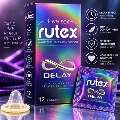 Rutex Love Sex Delay Natural Rubber Latex Condoms — 12 Condoms