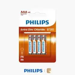 Philips Extra Zinc-Chloride AAA Cylindrical Batteries 1.5V Low-to-Medium Drain Battery Pack - 4 Pack