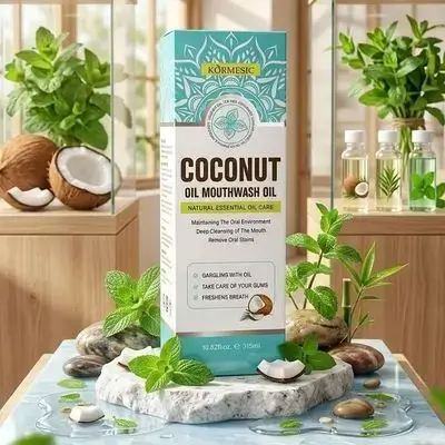 KÖRMESIC Coconut Oil Mouthwash oil with a free toothbrush and tongue scraper