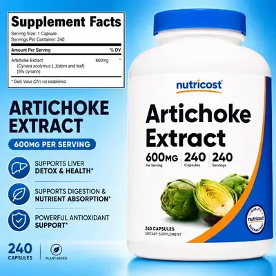 Nutricost, Artichoke Extract, 600mg, Artichoke, Healthy Cholesterol, Blood sugar, Liver Health, 240 Capsules Artichoke 