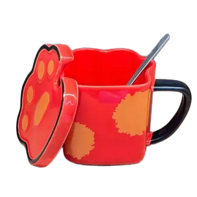 Cartoon Cat Claw Ceramic Cup Irregular Scoop With Lid Cat Coffee Mug