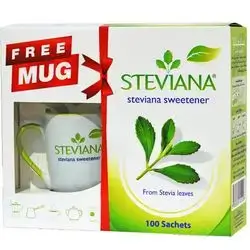Steviana Sweetener From Stevia Leaves 100 Sachets + Free Mug