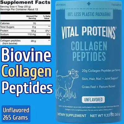 Vital Proteins, Collagen Peptides Powder, Unflavored, Grass-Fed, Collagen Peptides, Vital Proteins Collagen, Supports Hair Skin Nails, Bones & Joints, 265g collagen 