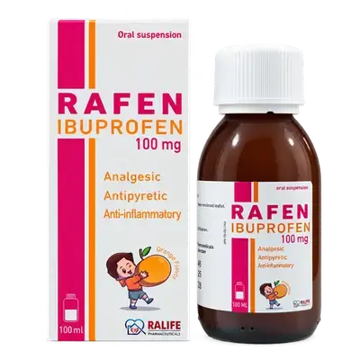 Rafen (Ibuprofen 100mg/5ml) Orange Flavor Oral Suspension 100ml _ RALIFE
