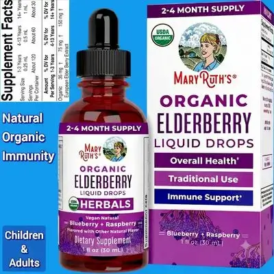 MARYRUTH'S Elderberry Liquid Drops for Adults & Kids, MaryRuth, Immunity, Antioxidant, 150mg, Elderberry Extract, USDA Organic, CLP Purity Award, Sugar Free, Gluten Free, 30ml Elderberry 