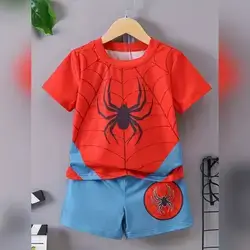 2pcs boys casual spider pattern t shirt shorts set - 5 Years