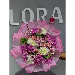 Flower Bouquet – Baby Rose, Purple Dawoodi, Pink Dawoodi, White Dawoodi