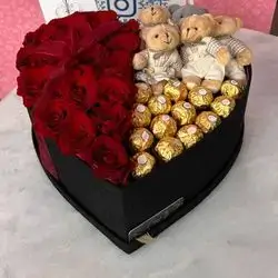 Box Of Natural Roses And Chocolate