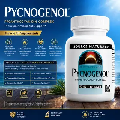 Pycnogenol, 50 mg, Proanthocyanidin Complex, Cardiovascular & Circulatory Health, Blood Pressure, Chronic Venous Insufficiency, ADHD, Skin Health, Longevity, Anti-Aging, Hyperpigmentation, Blood Sugar, Joint Pain, Hair Growth, 60 Tablets Pycnogenol 