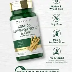 Carlyle KSM-66 Ashwagandha Capsules 600mg 70 Count with Melatonin 5mg