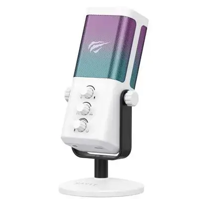 Havit GK65 RGB Professional Broadcaster Microphone 192kHz 24Bit Hi-Fi with Built-in Sound Card - White