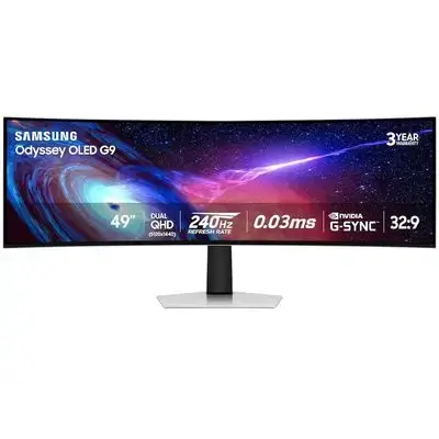 شاشة ألعاب Samsung Odyssey OLED G9 منحنية 49 بوصة - بدقة DQHD، تردد 240 هرتز، سرعة استجابة 0.03 ملّي ثانية