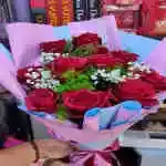Natural Rose Bouquet, Red Rose, Gypsophila, Vegetables